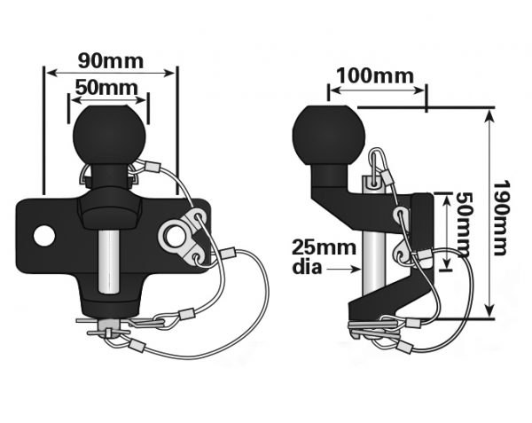 MP87 50mm Ball & Pin Hitch Black - Image 2