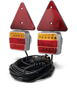 MP44952 12V LED Magnetic Lighting Pod 1.8m Curly Cable, 6m Trailer Cable & Triangles