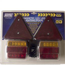 MP44962 12V LED Magnetic Lighting Pod 3m Curly Cable, 10m Trailer Cable & Triangles