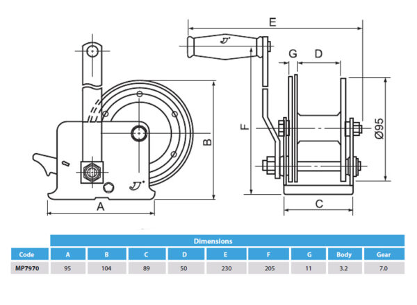 MP7970 Standard Hand Winch 385Kg / 850LB - Image 2