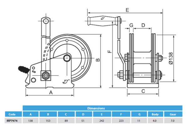 MP7974 Heavy Duty Hand Winch 900Kg / 2000LB - Image 5