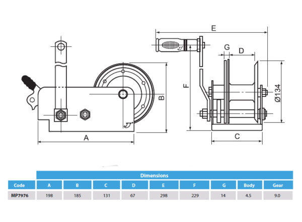 MP7976 Heavy Duty Hand Winch With Hand Brake 1100Kg / 2500LB - Image 3