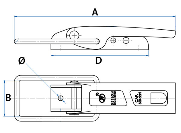 MP81302B 165 x 37mm Standard Overcentre Catch - Image 2