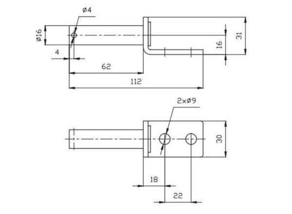 MP8158 16mm Dia. Bolt On Hinge / Gudgeon Pin - Image 4